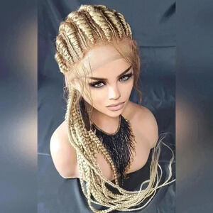 Braided wigs 100% handmade, long braids, blond wig stunning feeding cornrows,NWT